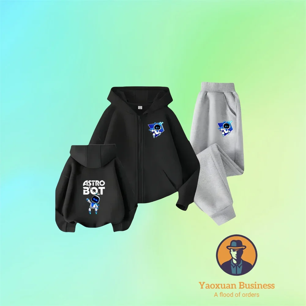 

Astro Bot Printed 2-piece Sweatshirt + Pants Set for Boys and Girls Aged 3-13, Casual Sportswear and Children's Clothing Set