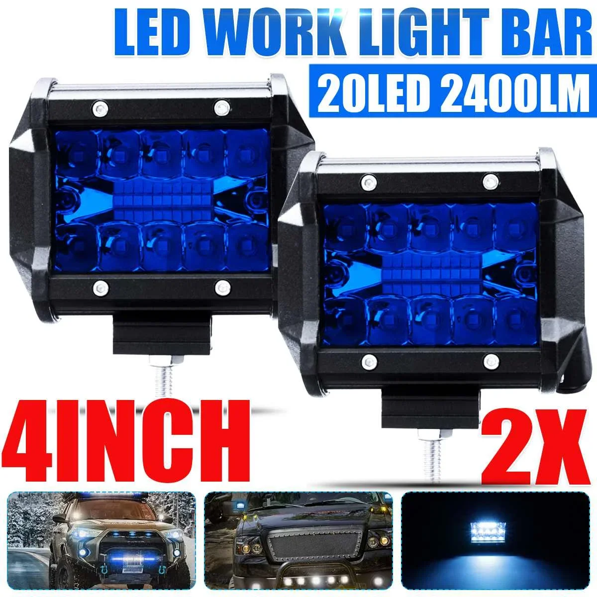 Work Light 4 inch 200W Work Light LED Bar Warning Driving Fog Lamp for Offroad 4x4 ATV Truck Blue DC12V 24V