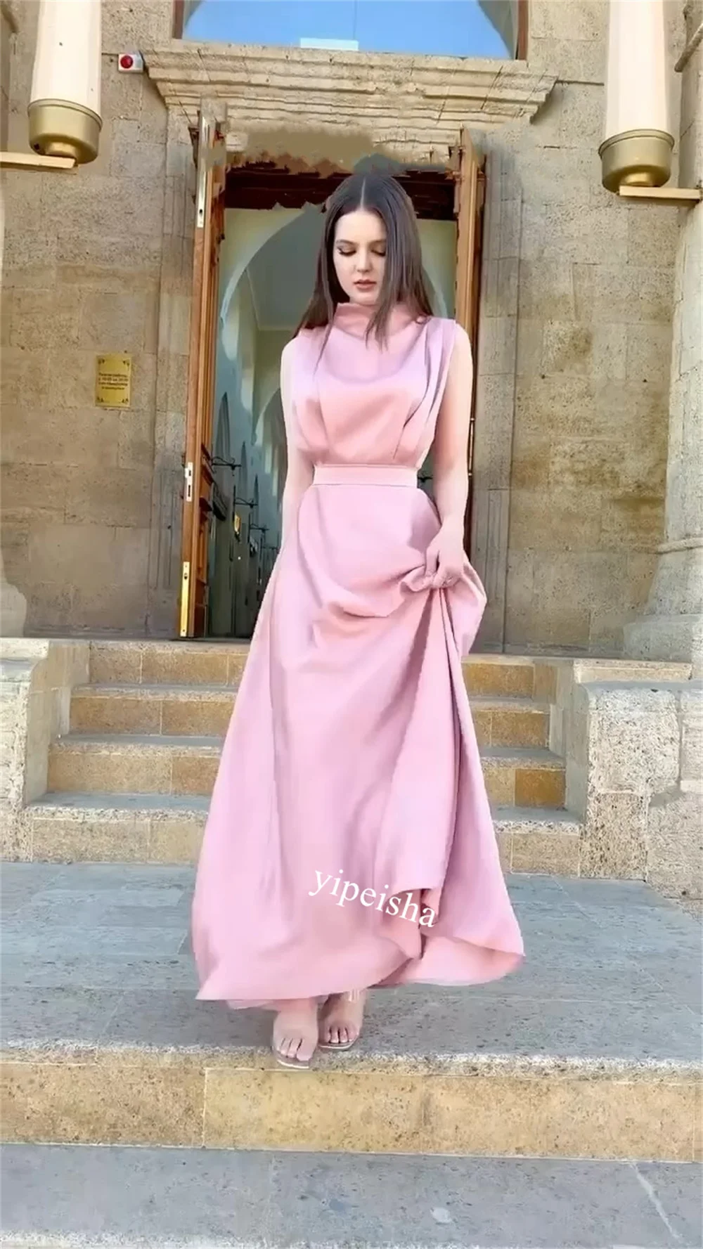 Personalizado jiayigong alta qualidade charmeuse ruched aniversário a linha colarinho sob medida ocasião vestido midi vestidos