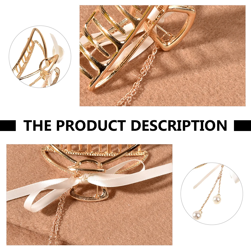 

Hair Clips Pearl Tassel Pendant Grab Claw for Women Dressy Elegant Golden Styling Womens Miss