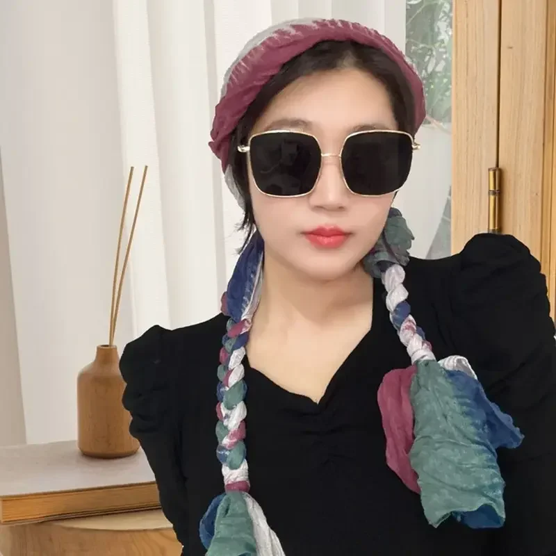 ฝ้ายลินินผ้าพันคอกันแดดสำหรับเด็กผู้หญิงหมวกแบบคาดศีรษะผ้าพันหัวสไตล์พื้นเมือง