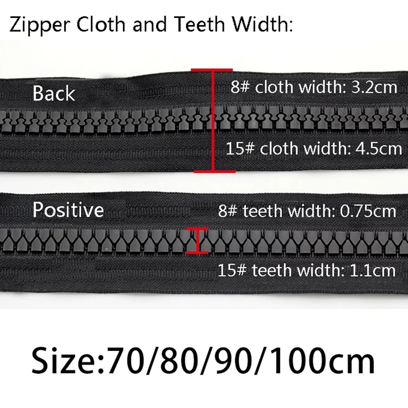 1PC 70/80/90/100cm 8# 15# Resin Zippers Open-End Zipper For Down Jacket Coat Zip Repair Sewing Bags Accessorie