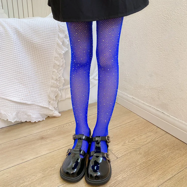 Baby-Mädchen-Strumpfhose mit Strassbesatz, elastische Netzstrumpfhose mit glitzernden Diamanten für coole, wilde Outfits, Prinzessinnen-Leggings für Kinder