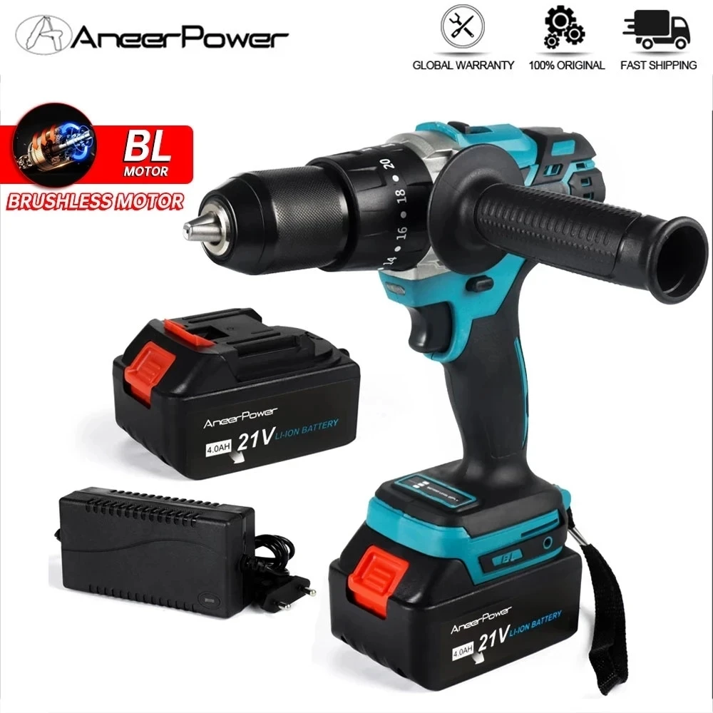 New Brushless 21V Hand Electric Screwdriver 2-13MM Chuck Ice Fishing Impact Power Cordless Drill For Makita Lithium Battery Tool