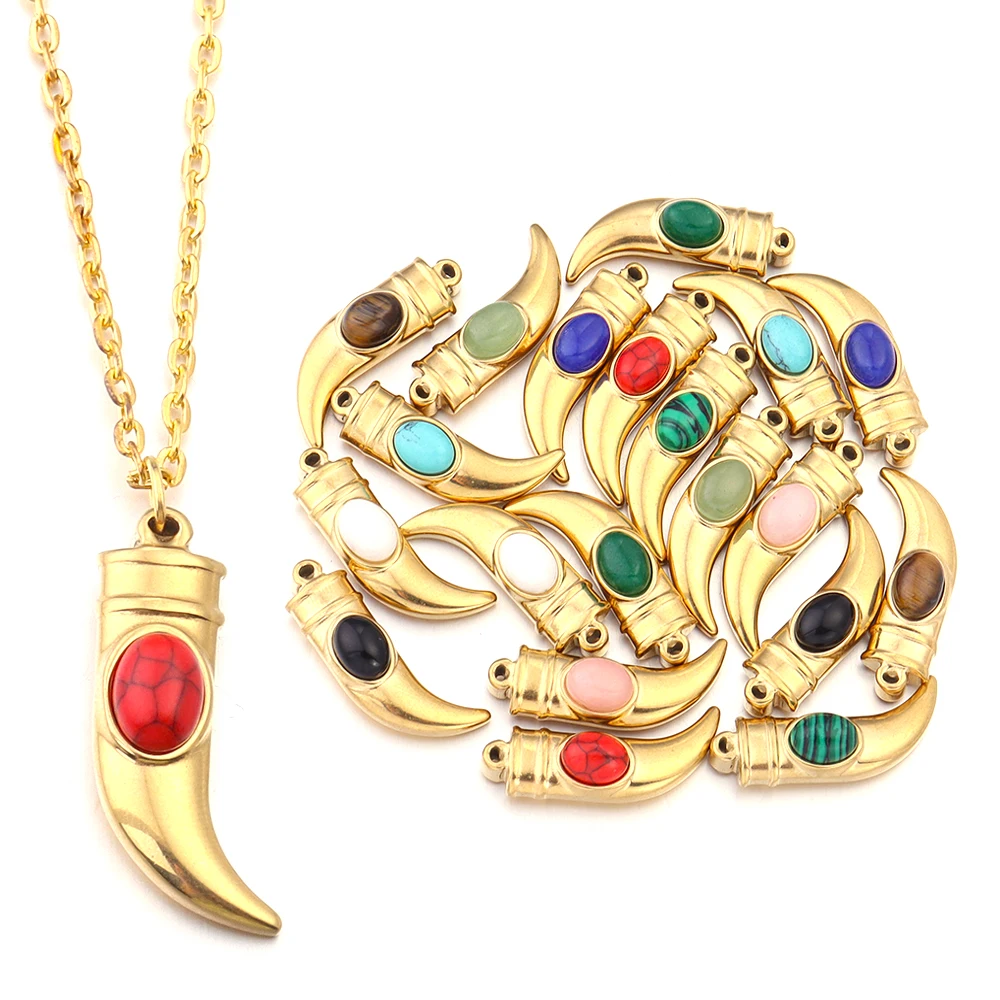 

2Pcs Stainless Steel Charms Gold Plated Inlaid Natural Stone Dagger Charms Pendant for Earrings Necklace DIY Jewelry Accessories