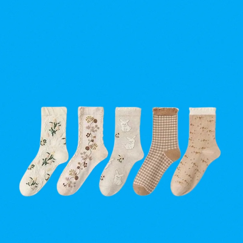 Calcetines de tubo medio para mujer, medias de estilo coreano, lindo, combina con todo, estilo japonés, novedad de primavera, otoño e invierno, 5/10 pares