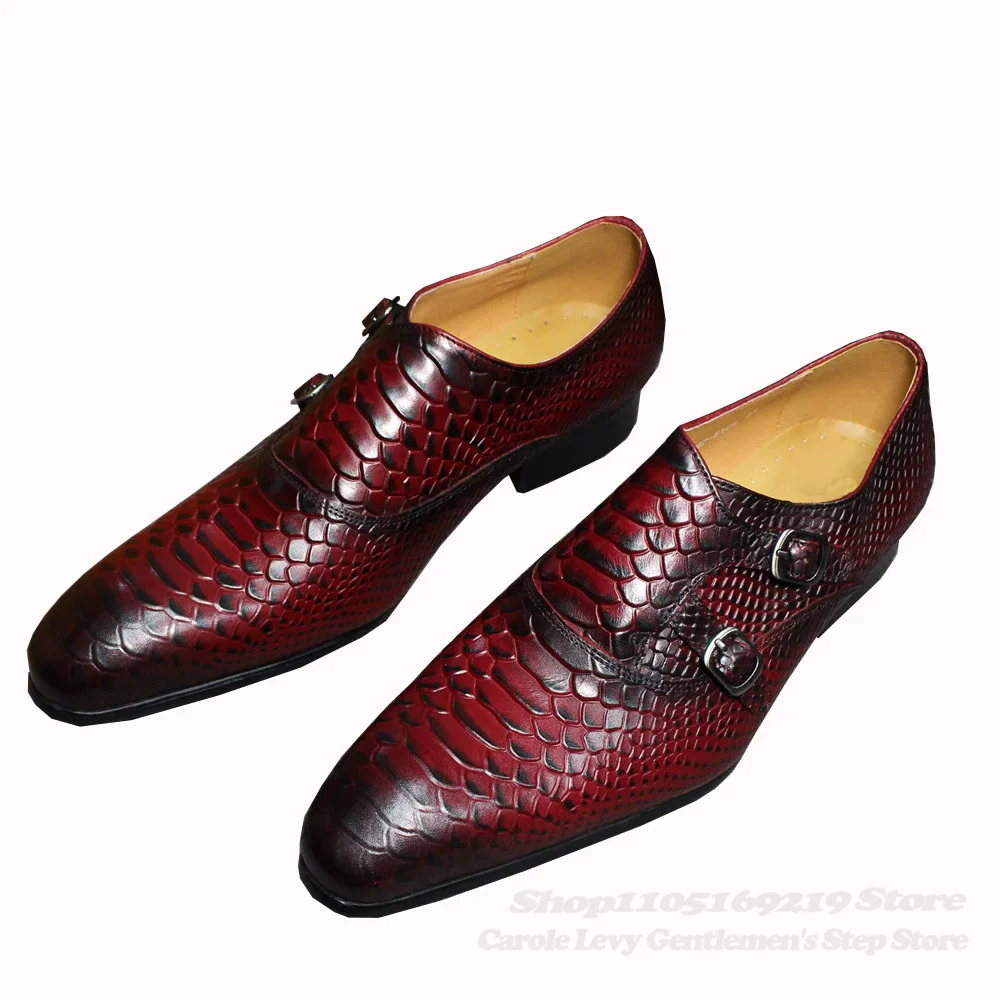 

Autumn 2025 British Double Button Serpentine Embossed Pointed Leather Shoes for Men Casual Office Formal Dress Business Shoes
