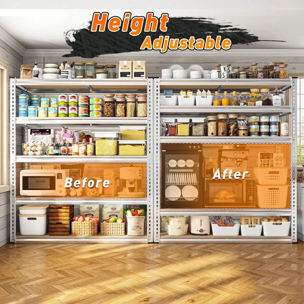 

Garage Shelving Storage Shelf Shelves Heavy Duty Adjustable Metal Shelving Unit 5Tier Storage Shelf MultiUse For Garage, Kitchen