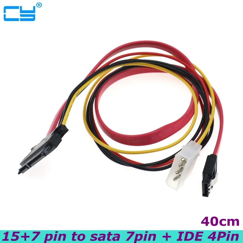 Alta velocidad 0,4 m 6 Gb/s SATA3.0 15 pines a SATA 7 pines (22 pines) + Cable combinado de alimentación/datos IDE Molex de 4 pines para disco duro de PC, SSD