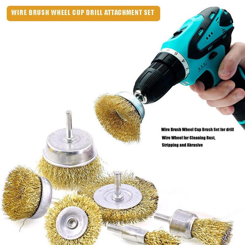 Wire Brush Wheel Cup Brush Set,3/12 Pack Coarse Crimped 1/4 Inch Shank Wire Wheel for Cleaning Rust Peeling Grinding Drill Bit