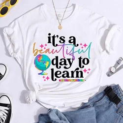 It's a Beautiful Day to Learn T-Shirts Summer Casual Round Neck Comfy Short Sleeve Shirt Teacher Appreciation Week Tees