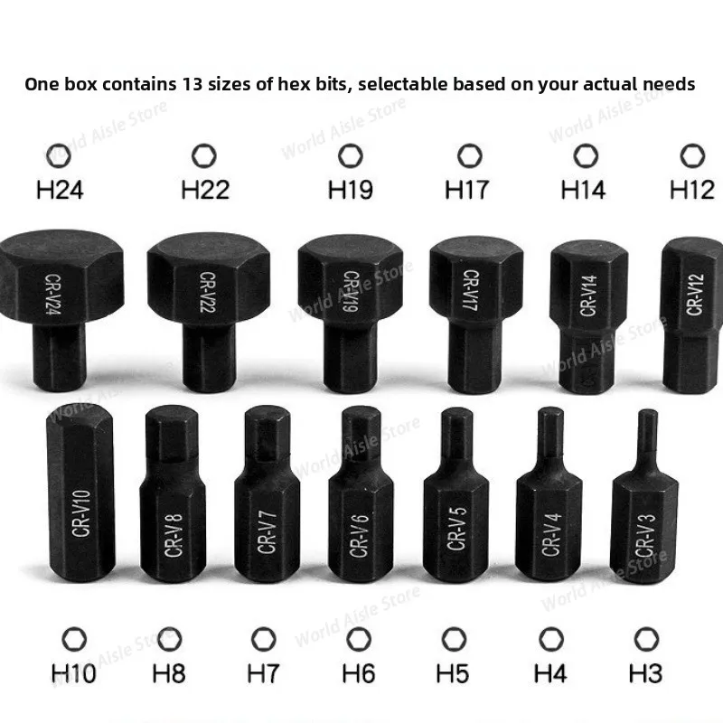 14-piece Set of Hex Socket Socket Chromium-vanadium Steel Multi-specification 1/2 Interface Screwdriver Electric Wrench Tool