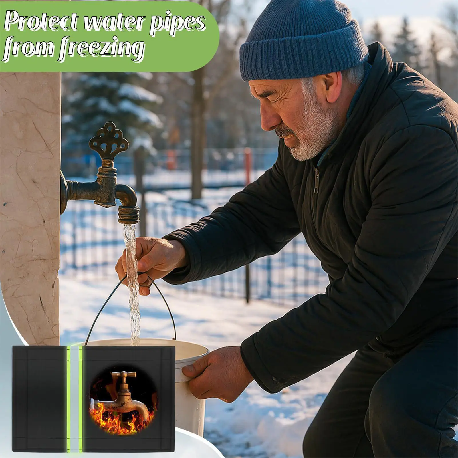 غطاء صنبور خارجي حماية من التجميد انبوب ماء مع شريط عاكس أغطية حنفية معزولة للشتاء لحديقة الفناء والحديقة #2