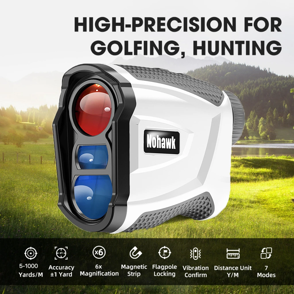 NOHAWK Hunting Rangefinder with TYPE-C Charge 1000M Multifunction Laser Range Finder 6X Magnification Distance/Angle/Speed/Scan