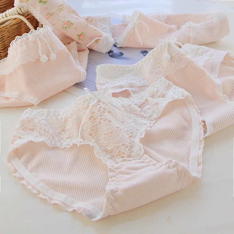 5Pcs/Set Lace Edge Underwear Women Cotton Panties Female Underpants Sweet Girls Briefs Breathable Soft Shorts Sexy Lingerie