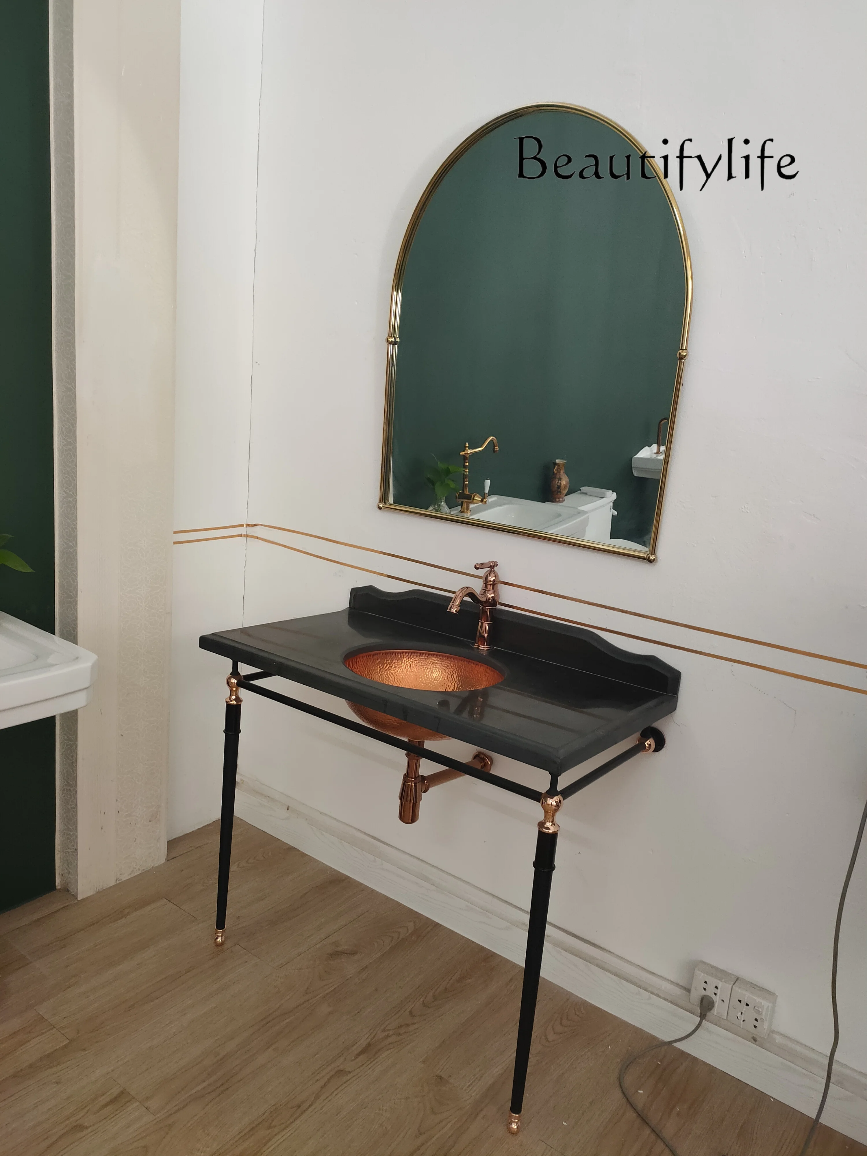 

Bathroom retro bracket basin classical series natural marble countertop pure copper wash basin