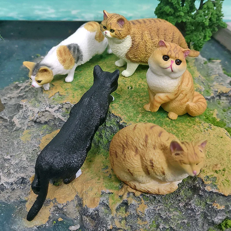 Solid Simulation Pet Cat Animal Model Cute Orange Farm Cat Figurine Desktop Decoration Mini Pet Cat Statue Ornament