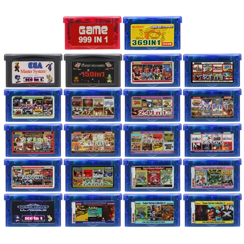 106 150 369 999 in 1 GBA Game Cartridge Video Game Console Card EG EN All in One Combo Card for GBA NDS