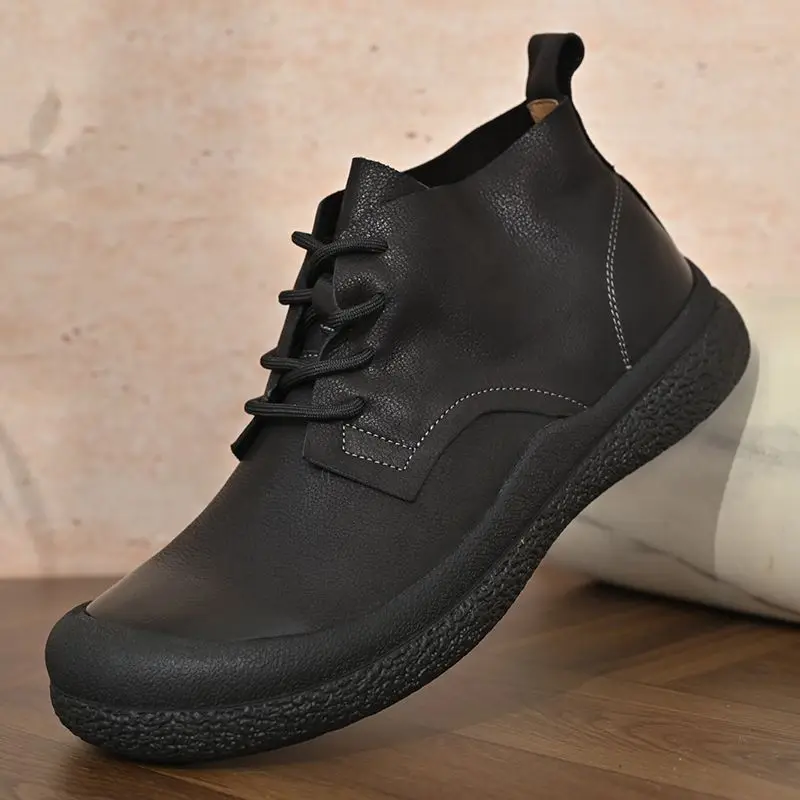 Botas de trabajo de cuero y ante LIHUAMAO, botas de estilo occidental, calzado informal para hombre, calzado para actividades al aire libre, botas de senderismo, para invierno.