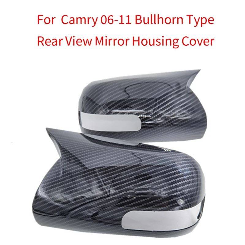 1Pair Car Bullhorn Type Rear View Mirror Housing For Toyota Camry 06-11 Parts ABS Carbon Fiber Pattern Reverse Mirror Cover