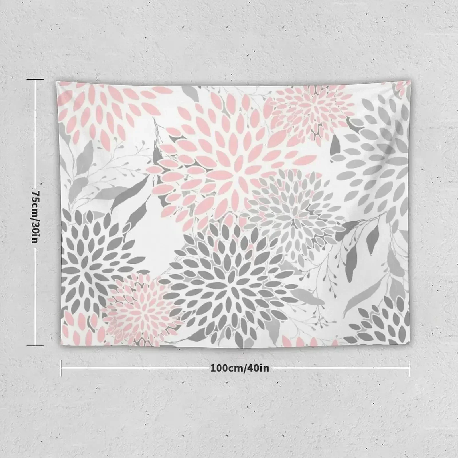 Floral Leaves and Blooms, Pink, Gray and White Tapestry Decorative Paintings Wall Decoration Items Tapestry