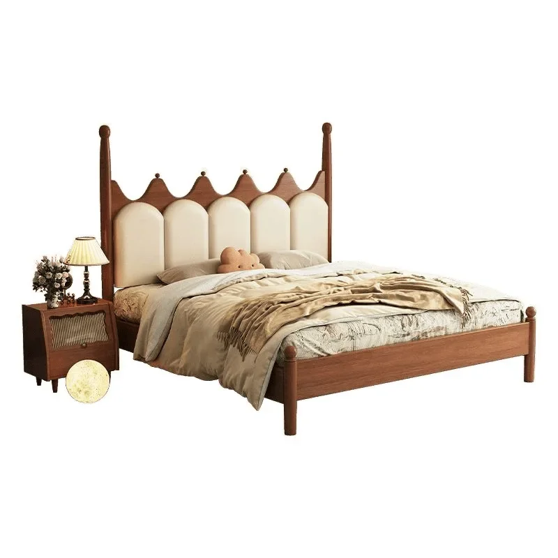 

Small double bed, soft bag American style, cream antique soft bag bed