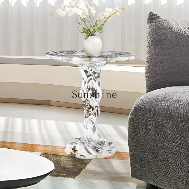 

Italian round coffee table meeting room transparent resin crystal design water ripple art