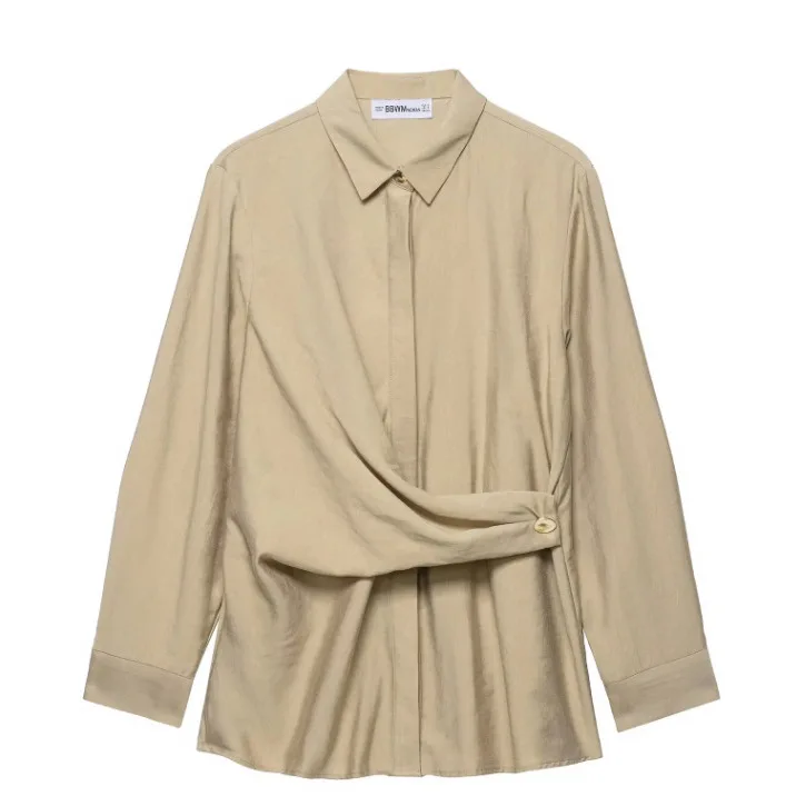 Gold Button Decorated Double Breasted Shirt Elastic Waist Wide Leg Pants Casual Loose Fit Women's Cross-Border Fashion