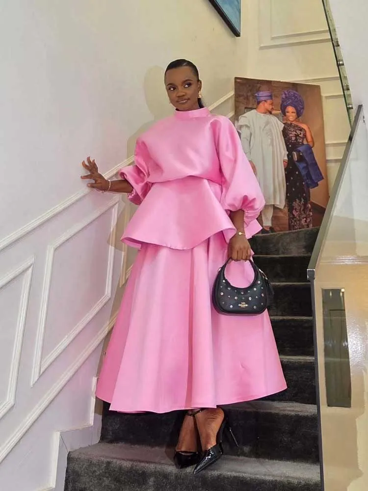 Tweedelige set dames herfstkleding blouse met lange mouwen en jurk satijnen plooirok chique elegante sets groothandel dropshipping