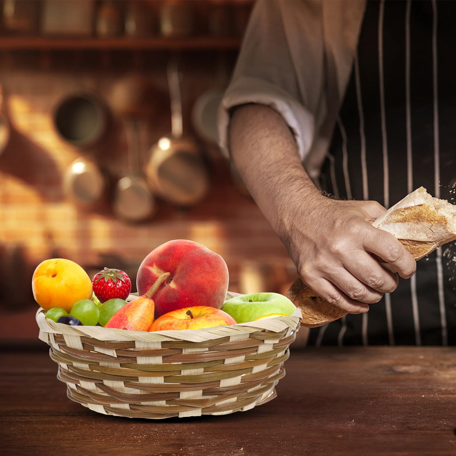 المنسوجة يدويا الخيزران سلة فاكهة صينية تخزين الخبز للمطبخ كونترتوب الخضار وجبة خفيفة المنظم الزخرفية المنسوجة سلة الغذاء