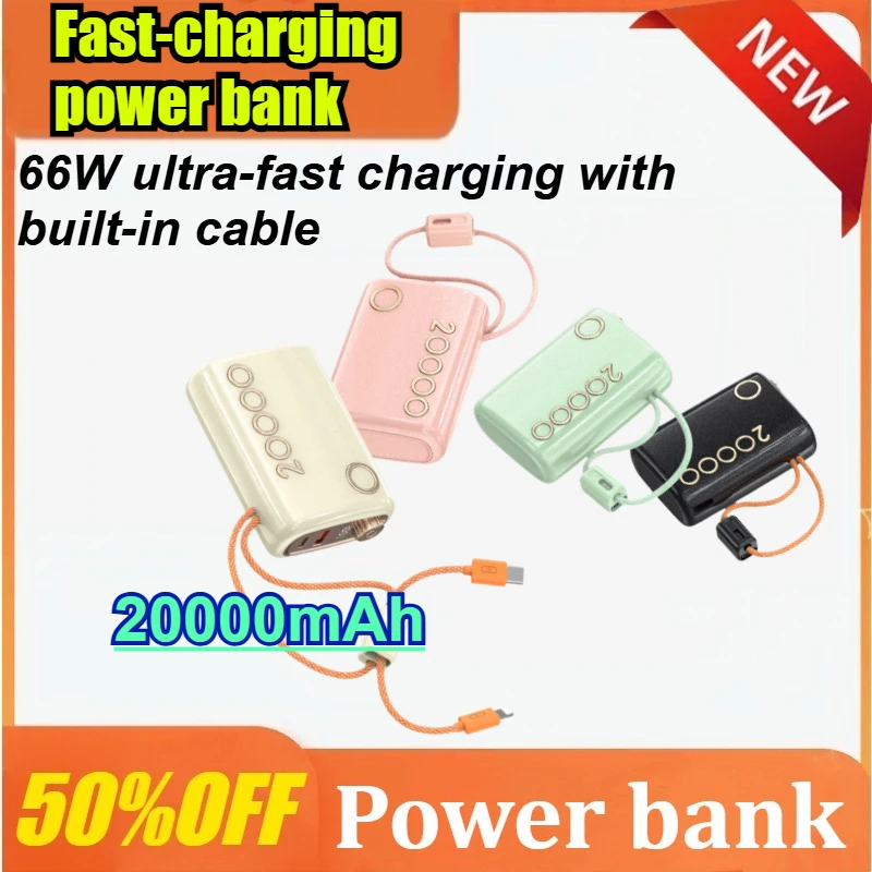 

20000mAh Power Bank 66W Super Fast Charging Built in Cable Portable Hanging Small Mobile Powerbank CCC Certified China Standard