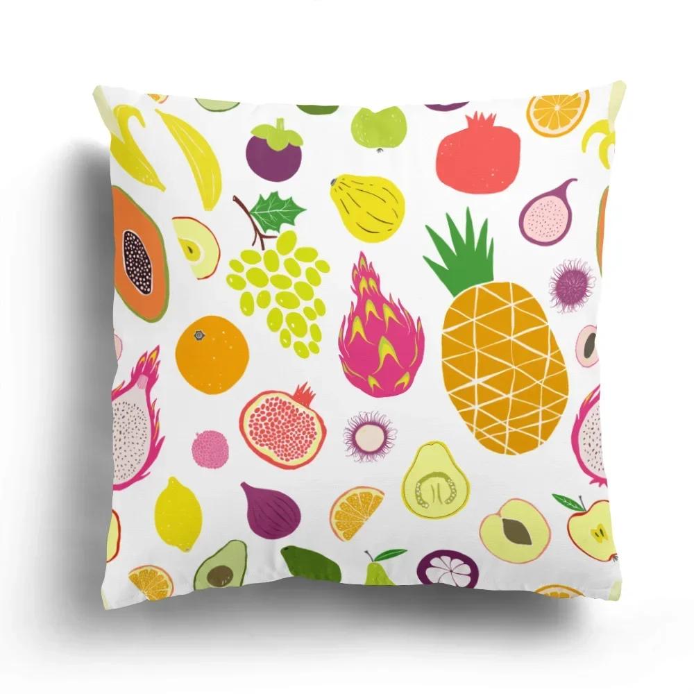 Funda de almohada con diseño de fruta de dibujos animados, funda de cojín, limón, plátano, sandía, naranja, decoración del hogar, sofá, Moda