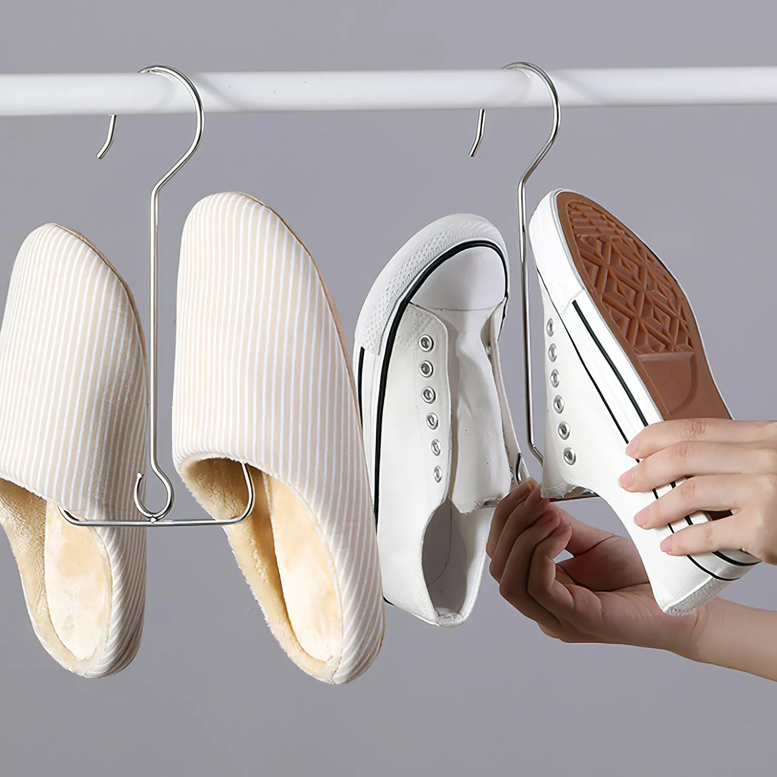 2Pcs Stainless Steel Shoe Rack Hanging Style Double Hook Design Fast Drainage Space Saving Organizer for Shoes Drying Storage
