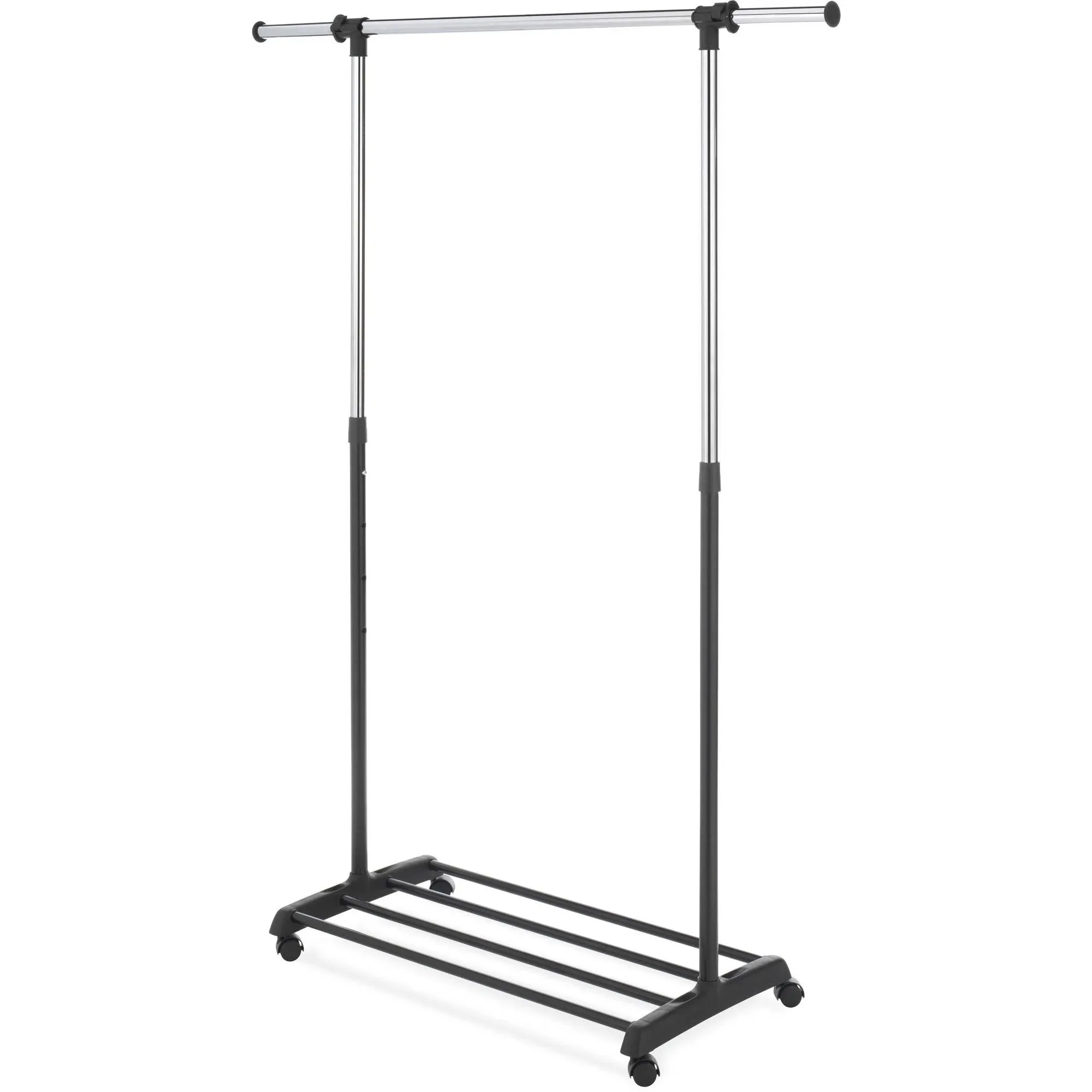 

Adjustable Garment Rack, Wood, Black and Chrome 18.37 L x 36.25 W x 68 H