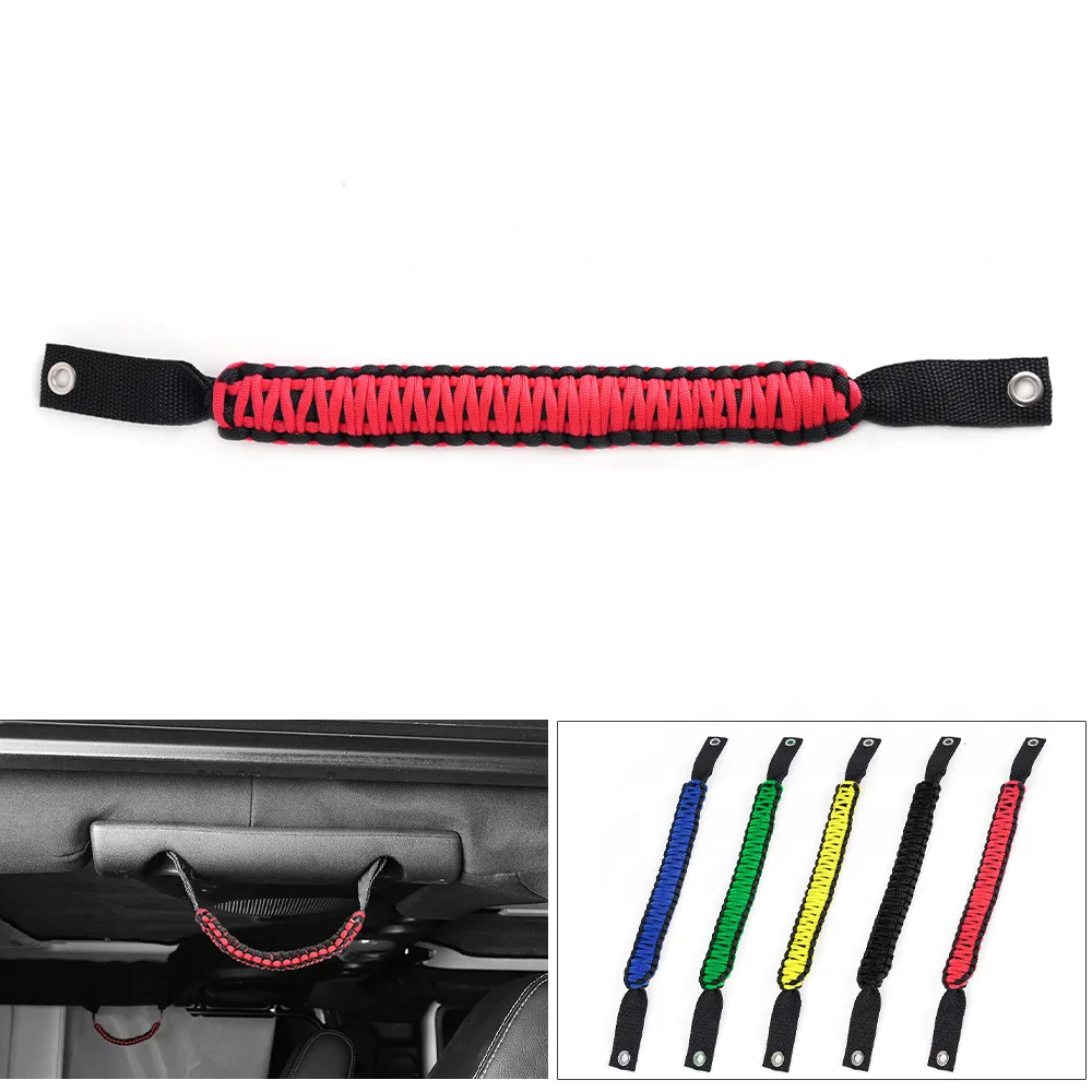 4pcs Paracord Grab Handles for Jeep Wrangler Ford Bronco Roll Bar Off-Road Interior Accessories No Drilling Car Roof Handle
