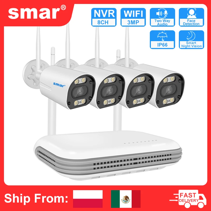 

Smar Wireless CCTV System Wifi Camera Kit 3MP/5MP HD Security Audio AI Face Detect IP 8CH NVR Video Surveillance Set ICSEE