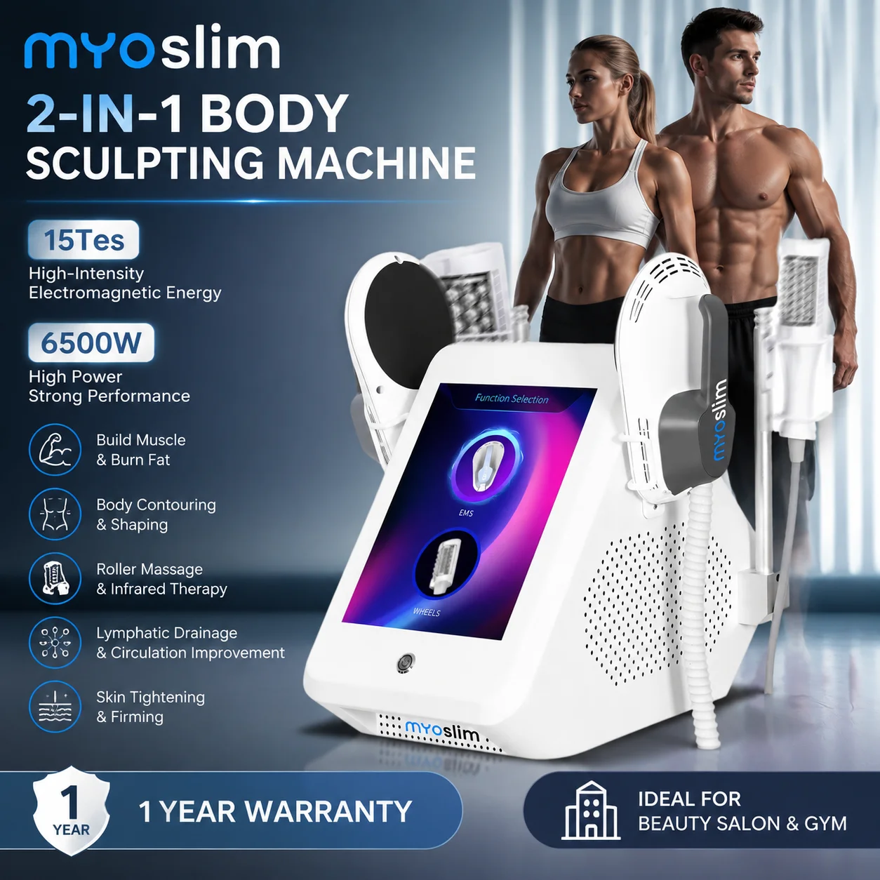 2in1 EMS Body Sculpting & Muscle Toning Machine with Inner Ball Roller for Fat Burn Cellulite Reduction and Lymphatic Drainage