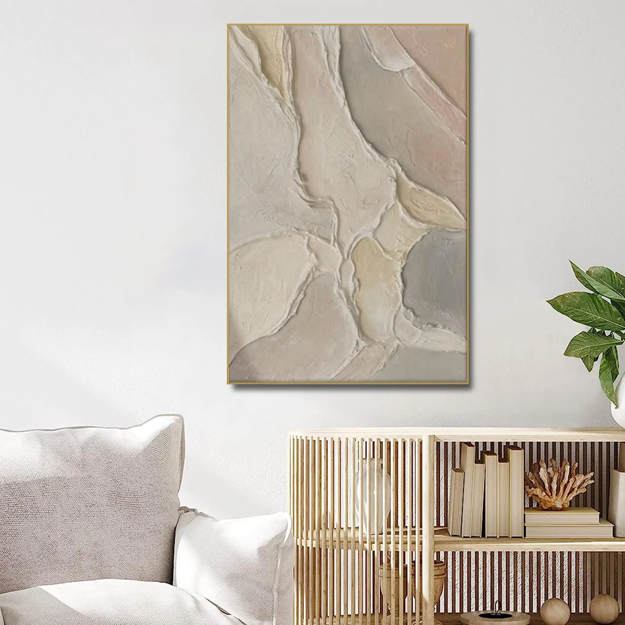 

Hand-painted 3D Textured Wall Art Painting Abstract Morandi Color Painting Canvas Wabi-Sabi Living Room Decor Neutral Wall Art