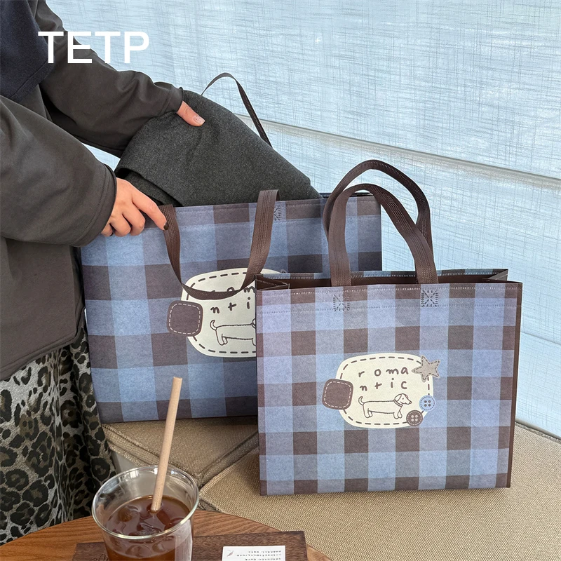 TETP 25Pcs Blue Non-woven Shopping Tote Bags Birthday Home Party Gift Packaging For Clothing Store Boutique Packing Eco Friendly