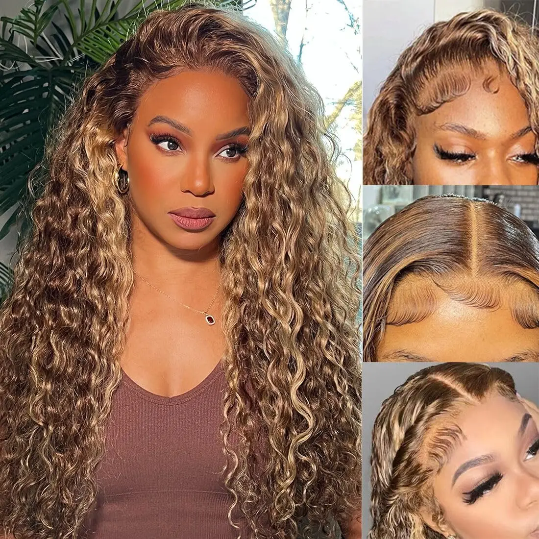 

13x4 Highlight Lace Front Wig Human Hair 4/27 Ombre Water Wave Lace Front Wig Human Hair Pre Plucked With Baby Hair 250% Density