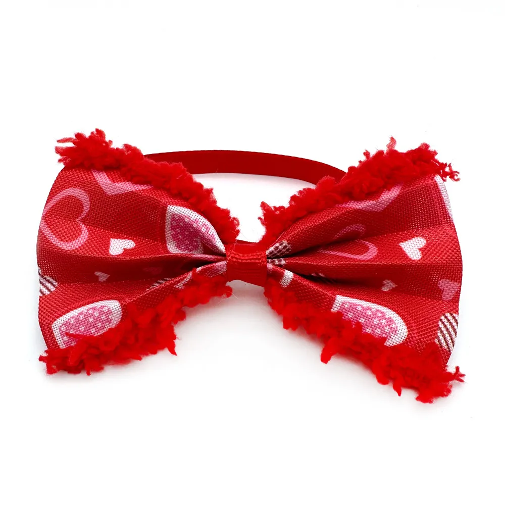 50pcs Cute Plush Valentine\'s Day Style Pet Dog Bowtie Adjustable Dog Collar Pet Bow Neckties for Small Dog Pet Supplies Red Bows