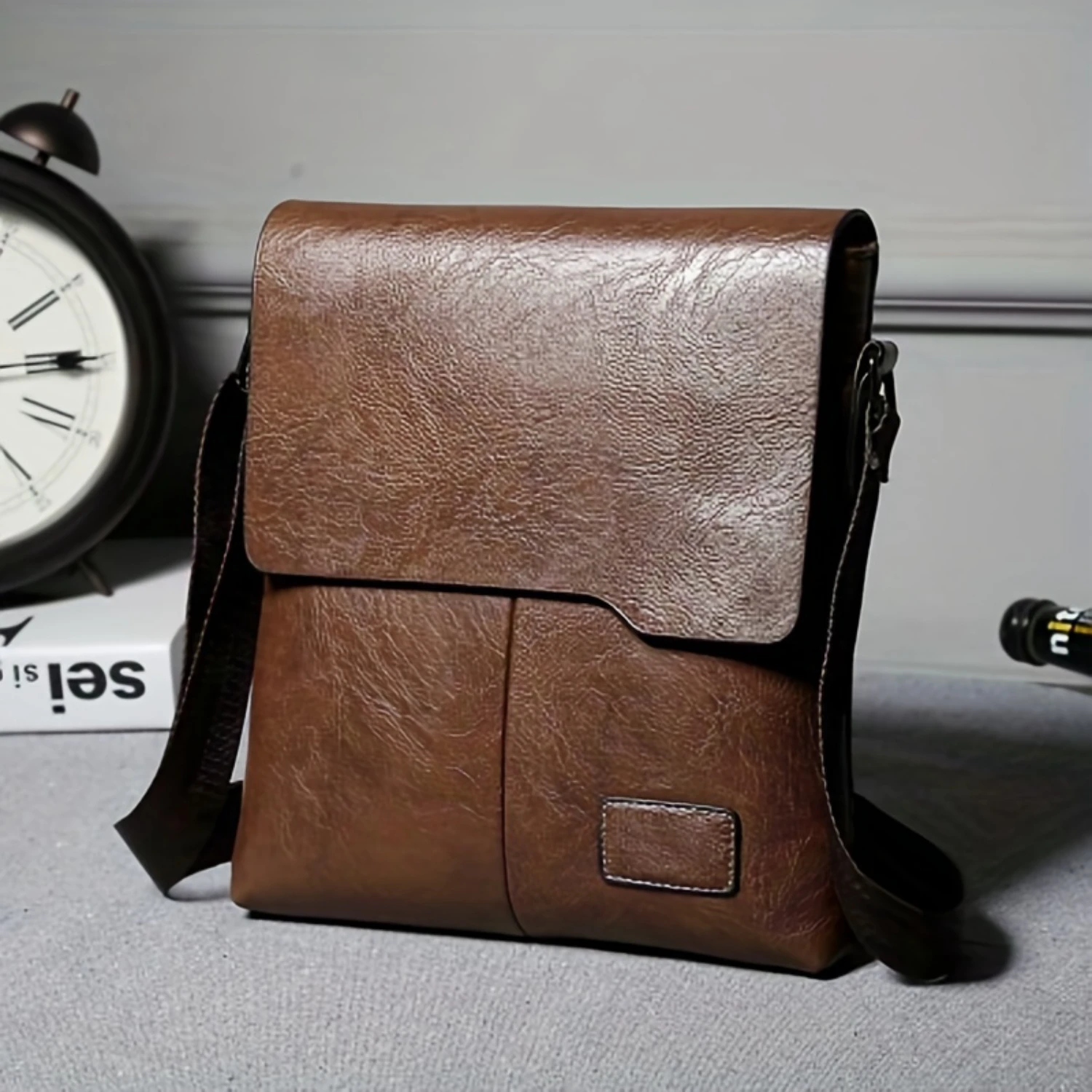 Vintage Crossbody Messenger Bag, Retro PU Shoulder Casual Briefcase Handbag & Clutch Purse