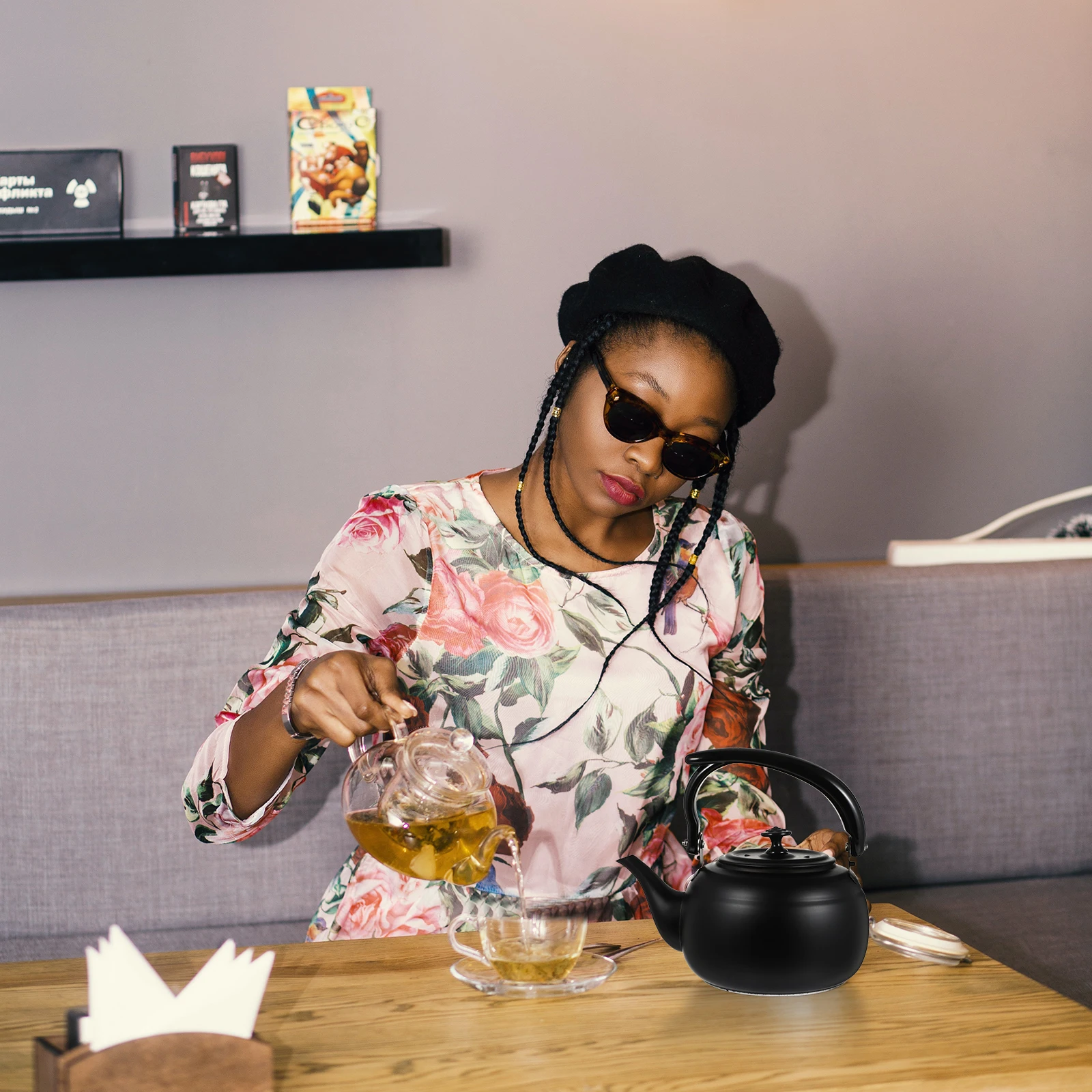 

1L Alcohol Stovetop Teapot Tea Kettle With Infuser Home Office Vintage Elegant Tea Art Supplies Sturdy Heat Resistant