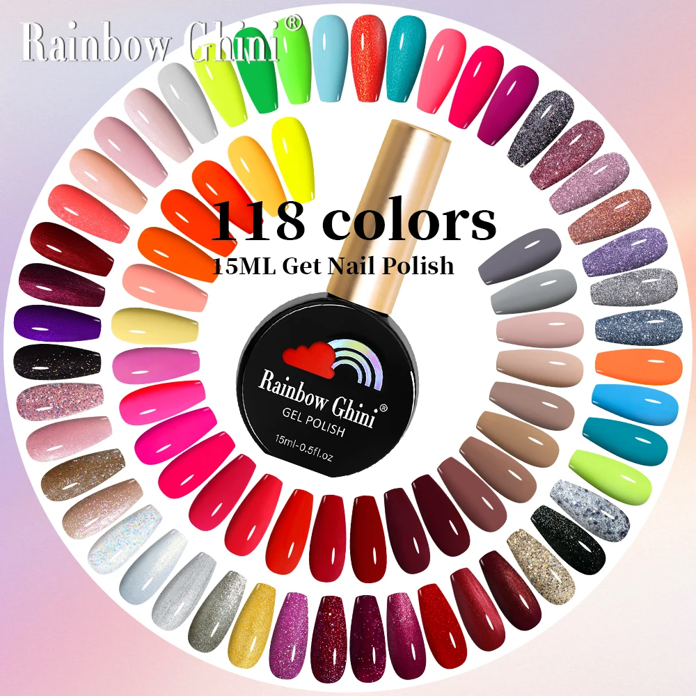 RG 15ml HEMA TPO FREE Glitter Solid UV LED Gel Nail Polish Top Base Coat Nail Gel Art Candy Colored Tones UV LED Gel Nail Polish