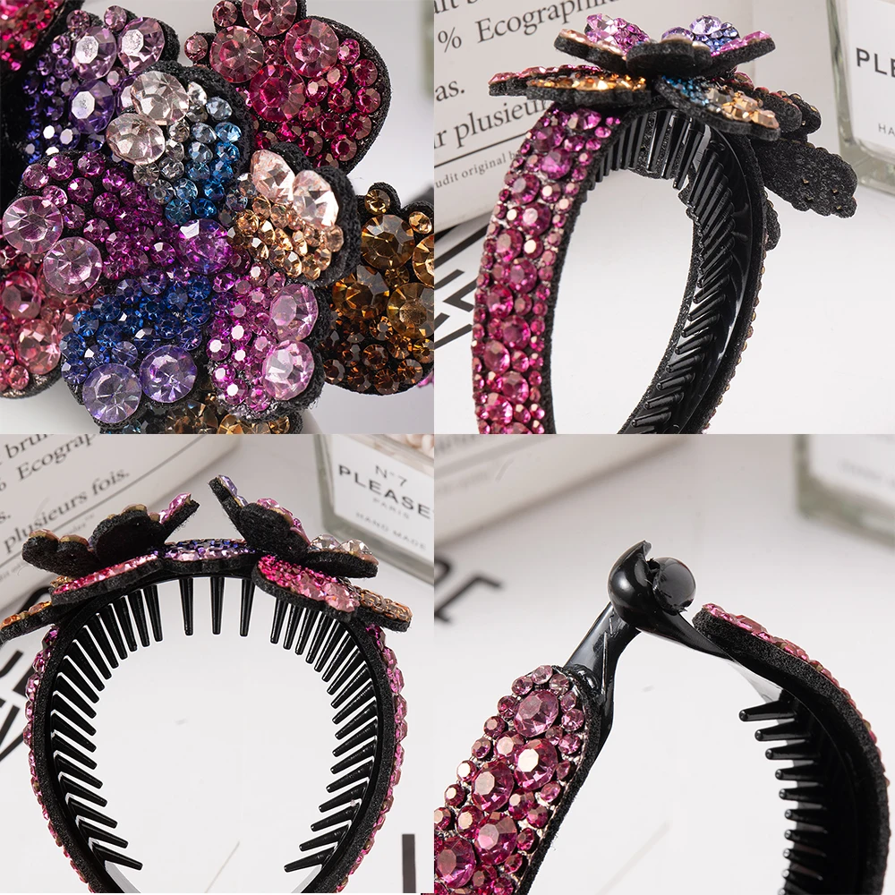 Rhinestone Hair Claw for Women Flower Hair Clip Barrettes Crab Hair Clamps Crystal Ponytail Holder Hairpin Band Hair Accessories