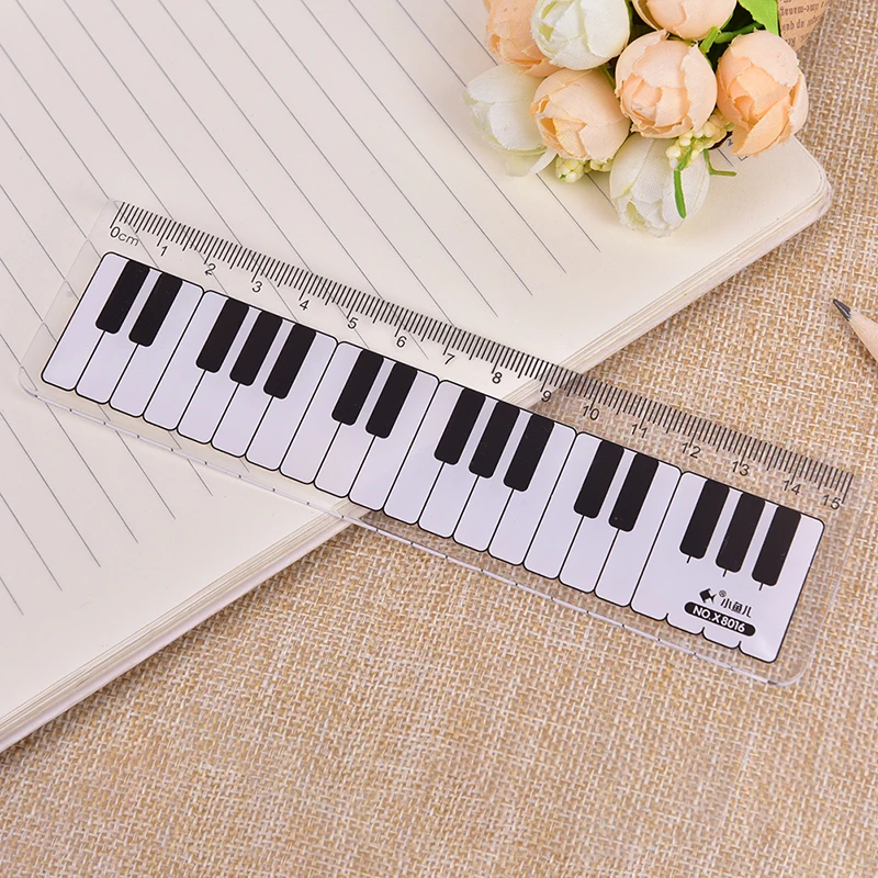 Teclado de Piano con notas musicales para estudiantes, marcador de reglas rectas de plástico, bonito dibujo de bocetos, regalo de papelería, 1 piezas