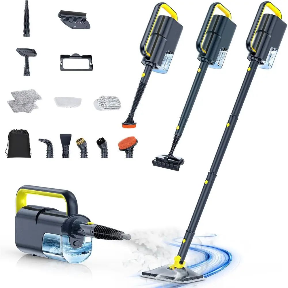 

Паровая швабра 10-в-1 с многофункциональными насадками, съемный ручной очиститель, быстрый нагрев, 350 мл, 2-уровневый парогенератор для пола, ковров, барбекю, плитки