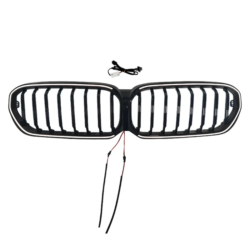 LED Light Up Single Slat Gloss Black Front Kidney Grille For BMW 5 Series G30 2021-2023 Exterior Upgrade Grill