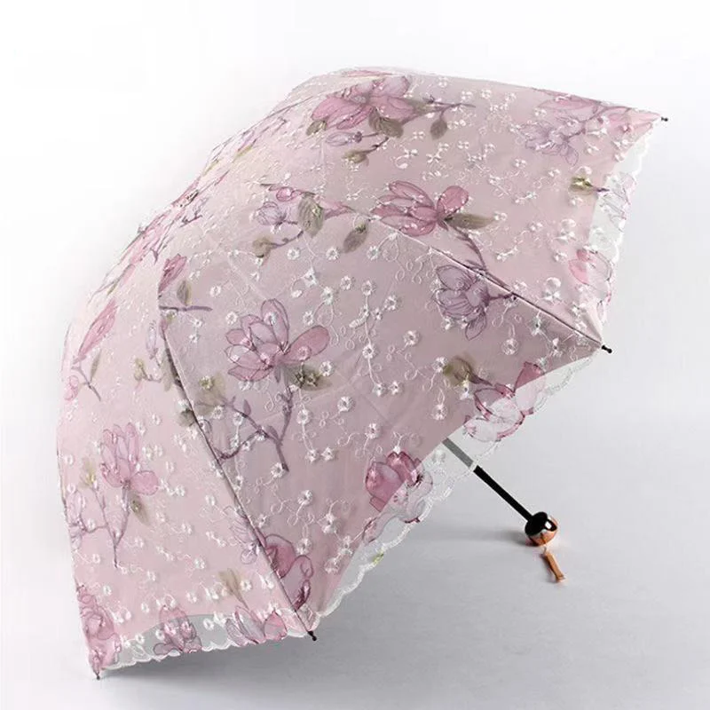 Double Layer Lace Embroidery Umbrella, Windproof, Folding, Large, Simple Stand, Metal Storage, Modern, Chuvas Rain Gear