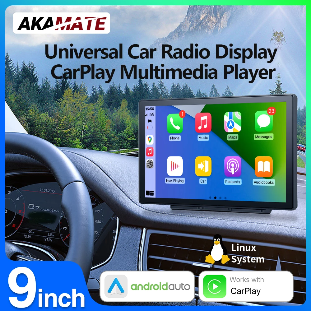 Car Radio CarPlay Android Auto Display 9Inch Multimedia Player Bluetooth AUX FM Transmit Sound USB TF Video Player IPS Screen